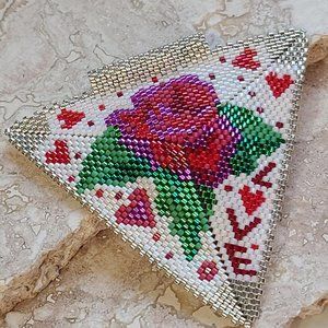 Handmade Peyote stitch triangle pendant, large glass beaded using miyuki glass